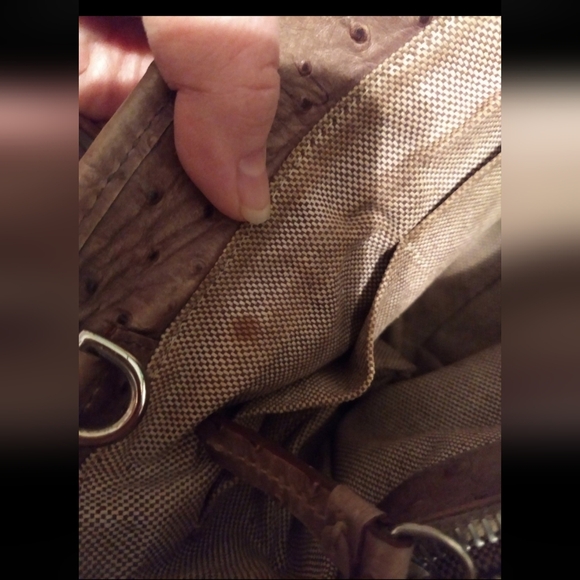 Vintage Limited Dooney & Bourke Camel/Taupe Ostrich Leather Satchel-Tote Handbag - Picture 9 of 12